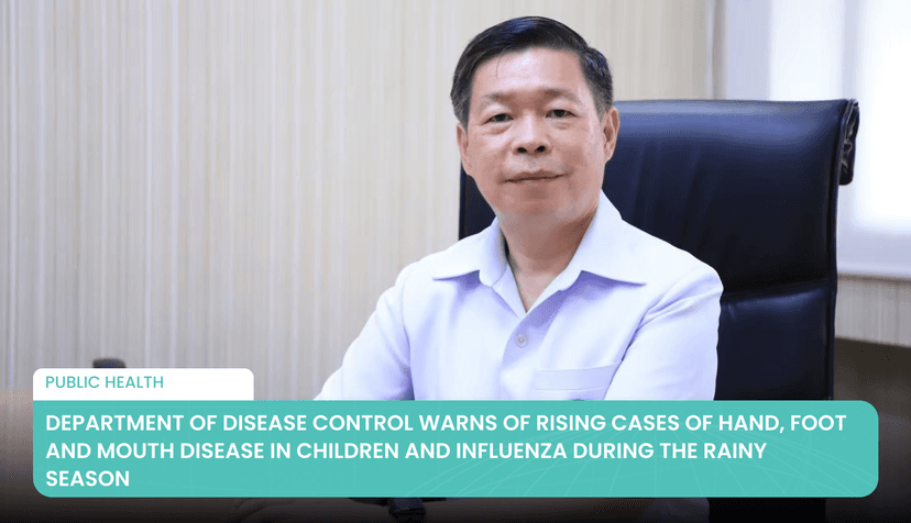 Logo for News - Department of Disease Control Warns of Rising Cases of Hand, Foot and Mouth Disease in Children and Influenza During the Rainy Season